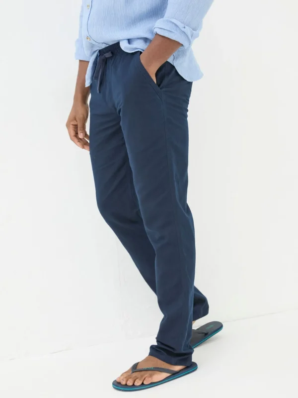 Blue Straight Cotton Linen Trousers