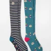 Blue Teal Hedgehog Knee High Welly Socks 2 Pack