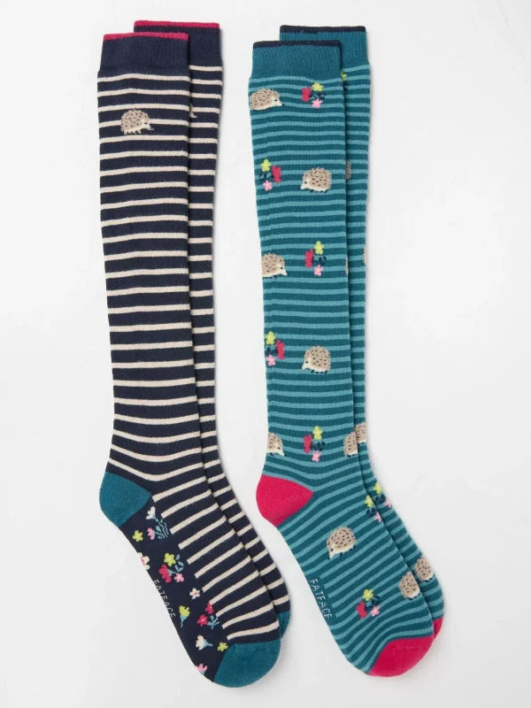 Blue Teal Hedgehog Knee High Welly Socks 2 Pack