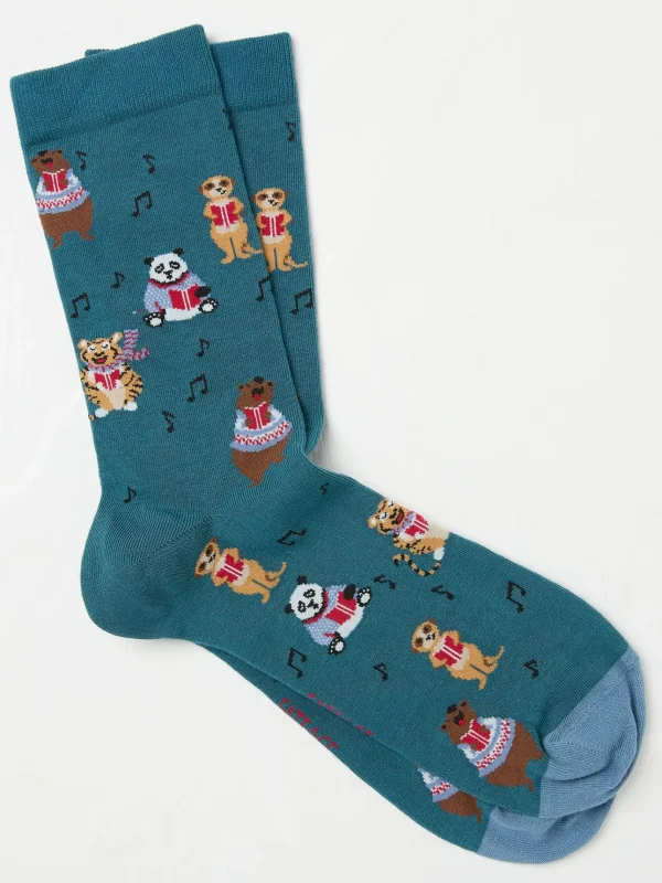 Blue Teal Singing Animals Socks