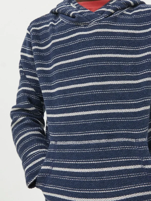 Blue Texture Stripe Popover Hoodie