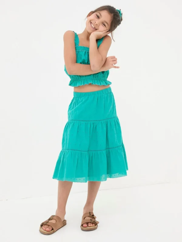 Broderie Green Skirt & Top Set