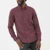 Burgundy Red Long Sleeve Vine Print 100% Cotton Shirt