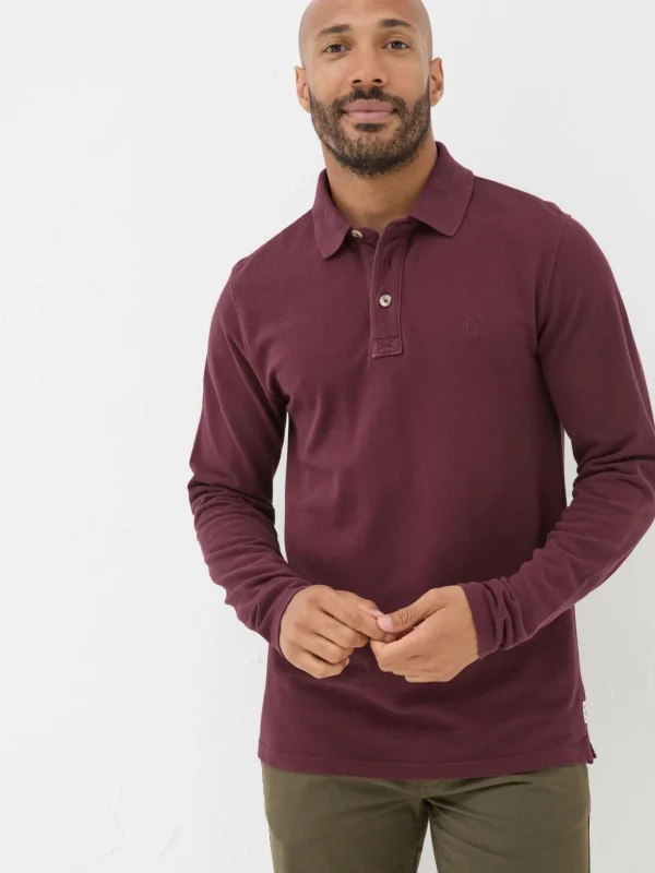 Burgundy Red Long Sleeve Organic Pique Polo Shirt