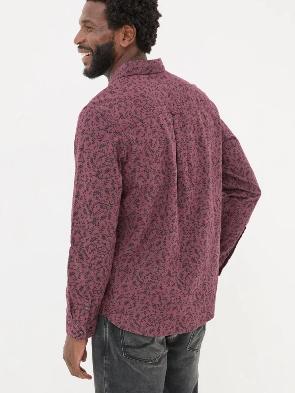 Burgundy Red Long Sleeve Vine Print 100% Cotton Shirt