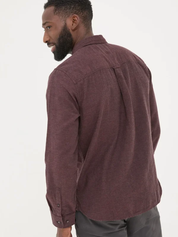 Burgundy Red Long Sleeve Oxlow Plain 100% Cotton Shirt