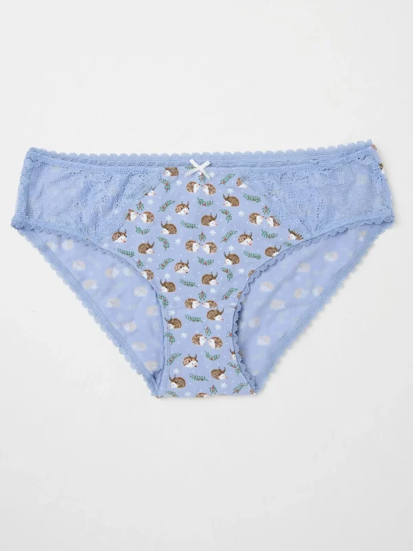 Chambray Blue Festive Hedgehog Mini Knickers