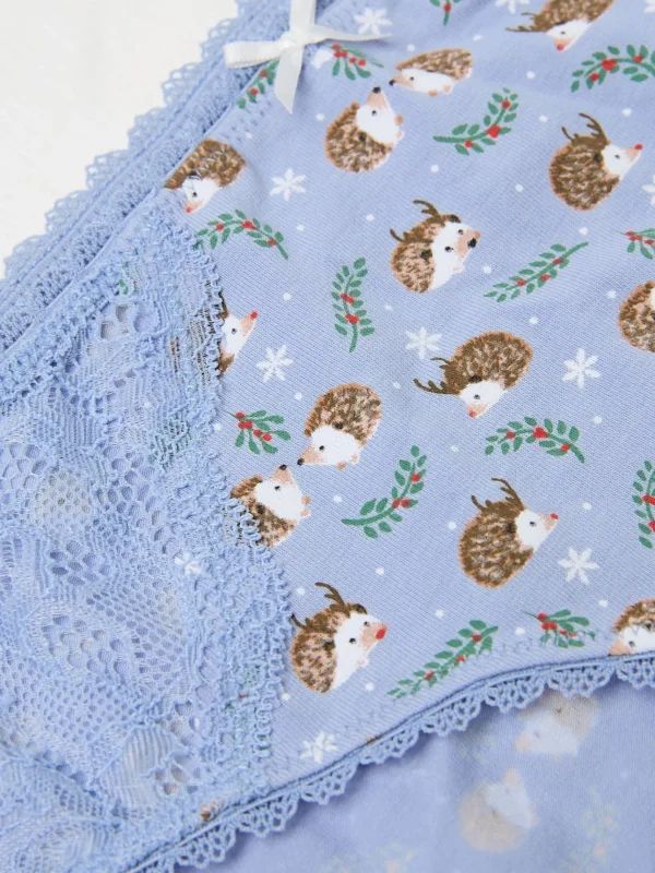 Chambray Blue Festive Hedgehog Mini Knickers