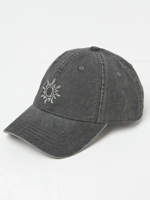 Charcoal Grey Embroidered Sun Cap