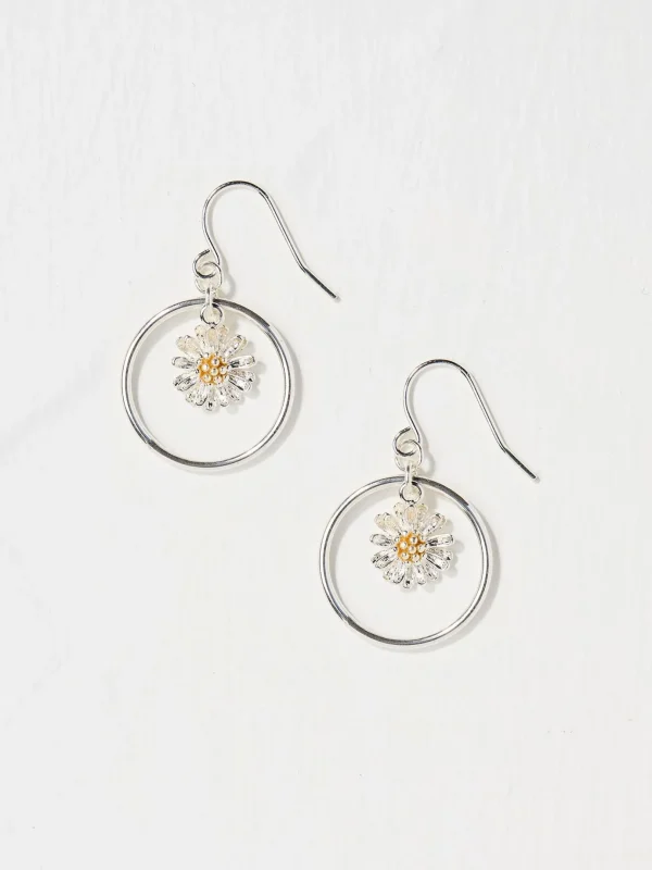 Daisy Silver Tone Drop Earrings