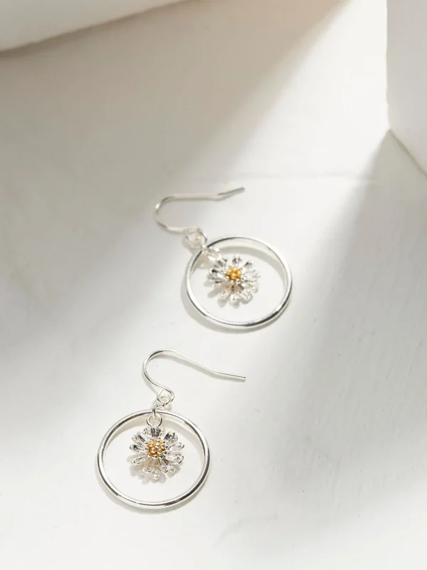 Daisy Silver Tone Drop Earrings