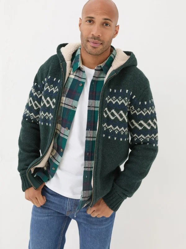 Dark Green Findon Knitted Pattern Hoodie