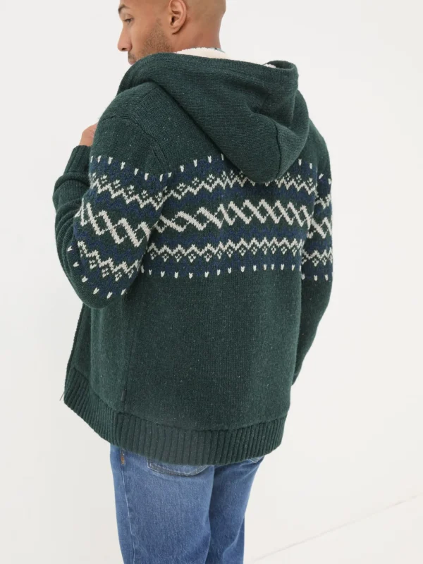 Dark Green Findon Knitted Pattern Hoodie