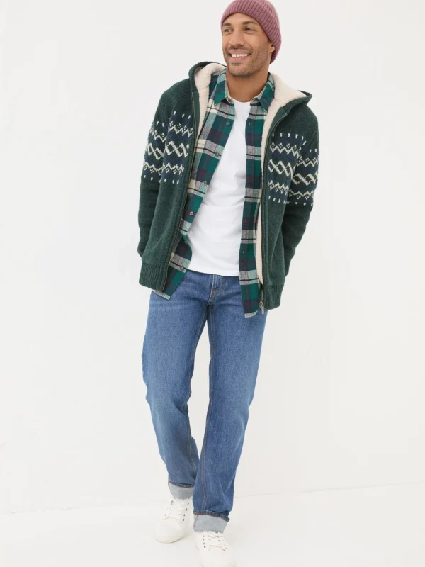 Dark Green Findon Knitted Pattern Hoodie