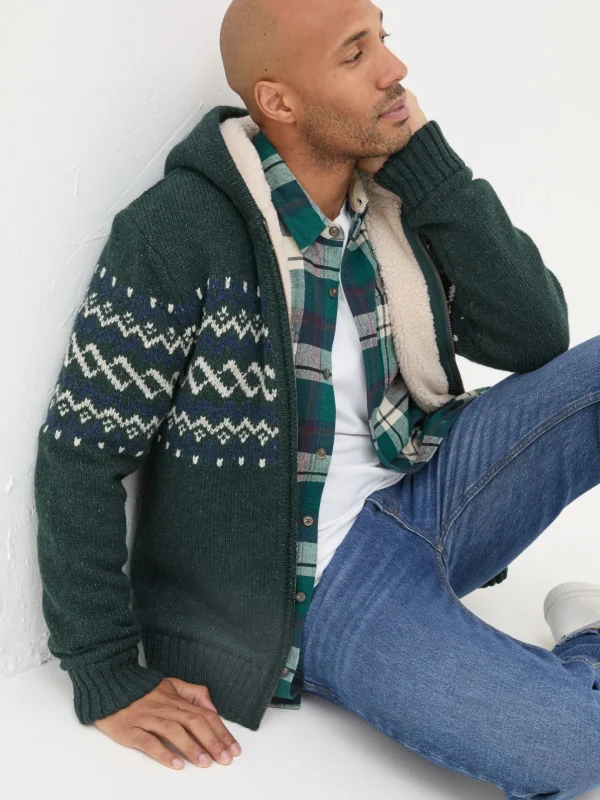 Dark Green Findon Knitted Pattern Hoodie