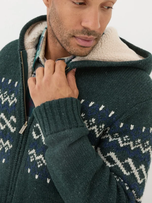 Dark Green Findon Knitted Pattern Hoodie