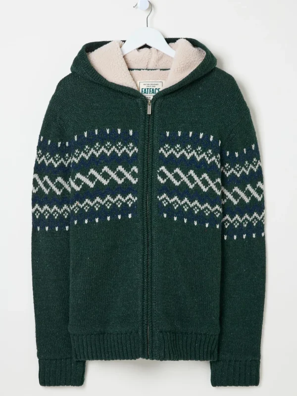 Dark Green Findon Knitted Pattern Hoodie