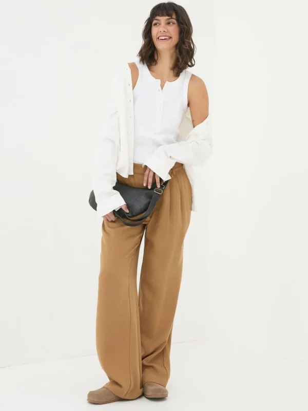 Dark Natural Ginger Wide Leg Drape Trousers