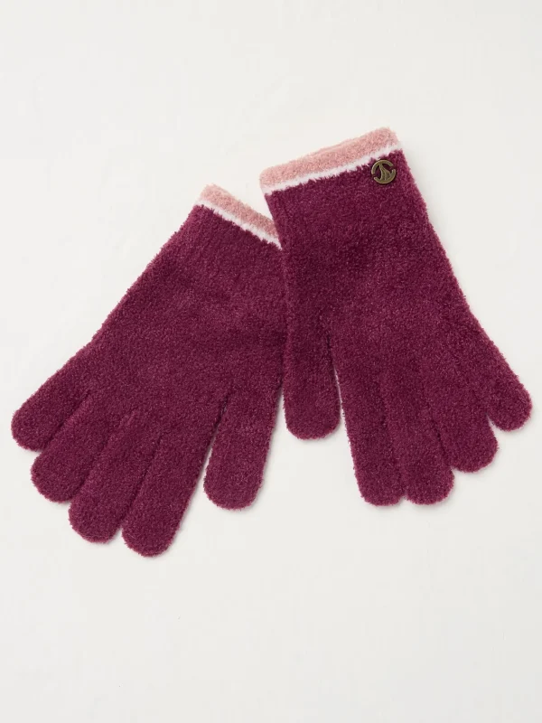 Dark Red Chenille Gloves