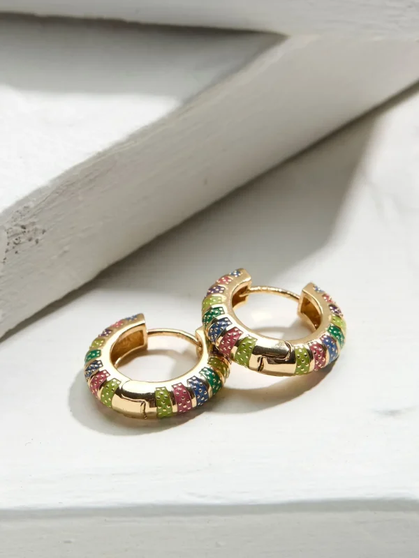 Gold Enamel Hoop Earrings