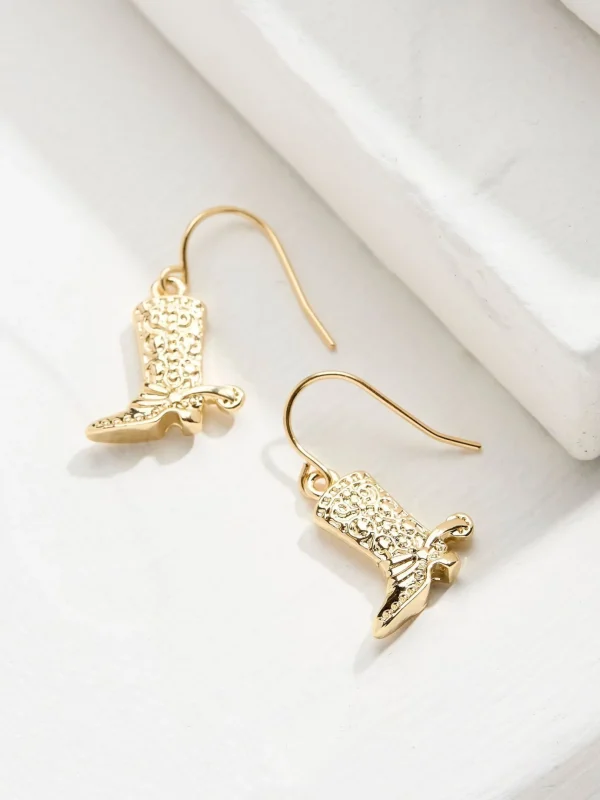 Gold Tone Cowboy Boot Earrings