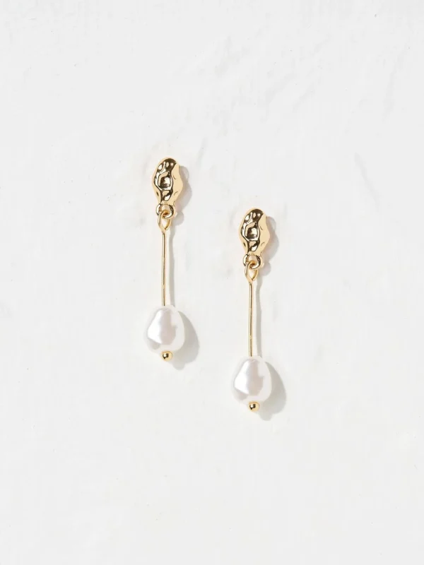 Gold Tone Hammered Pearl Earrings