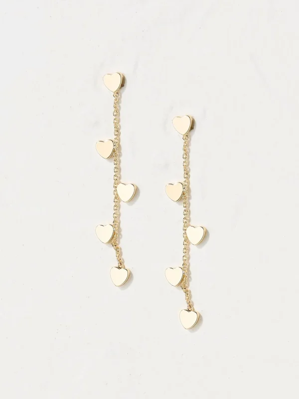 Gold Tone Heart Chain Earrings