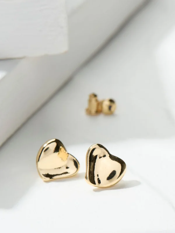 Gold Tone Heart Studs Earrings