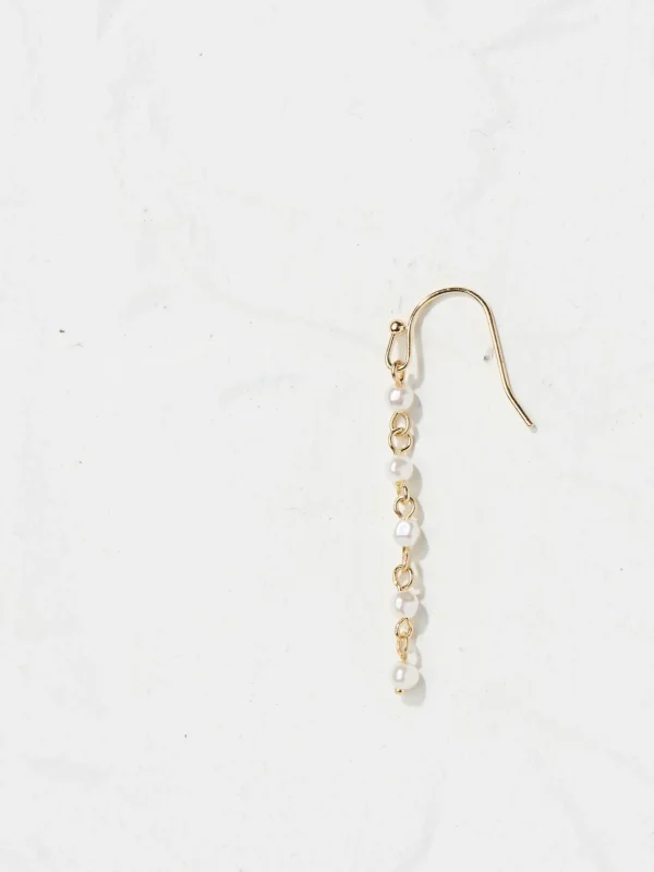 Gold Tone Pearl Chain Earrings