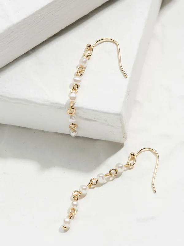 Gold Tone Pearl Chain Earrings