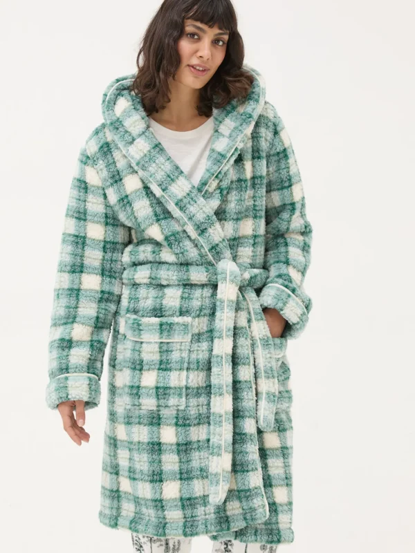 Green Check Borg Dressing Gown