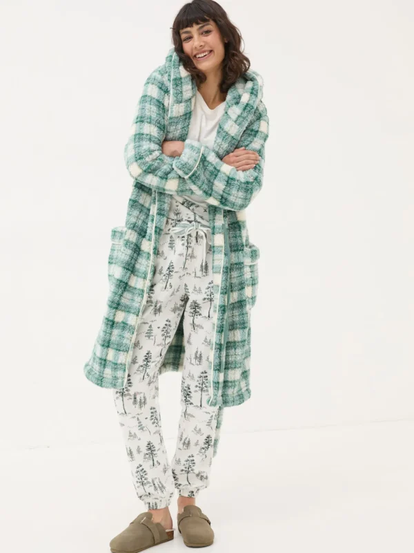 Green Check Borg Dressing Gown