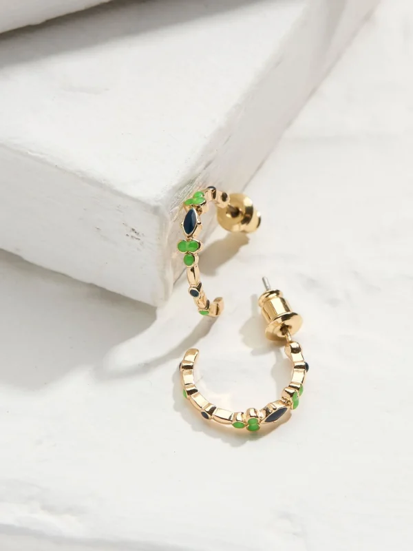 Green Enamel Gem Hoops