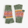 Green Lambswool Fairisle Fingerless Gloves