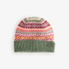 Green Lambswool Fairisle Beanie Hat