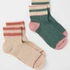 Green Sia Stripe Socks 2 Pack