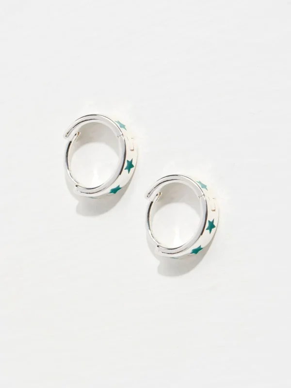 Green Star Enamel Hoop Earrings