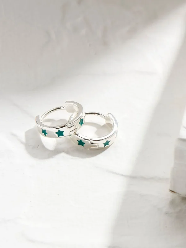 Green Star Enamel Hoop Earrings