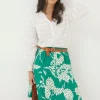 Green Textured Leaves Skirt
