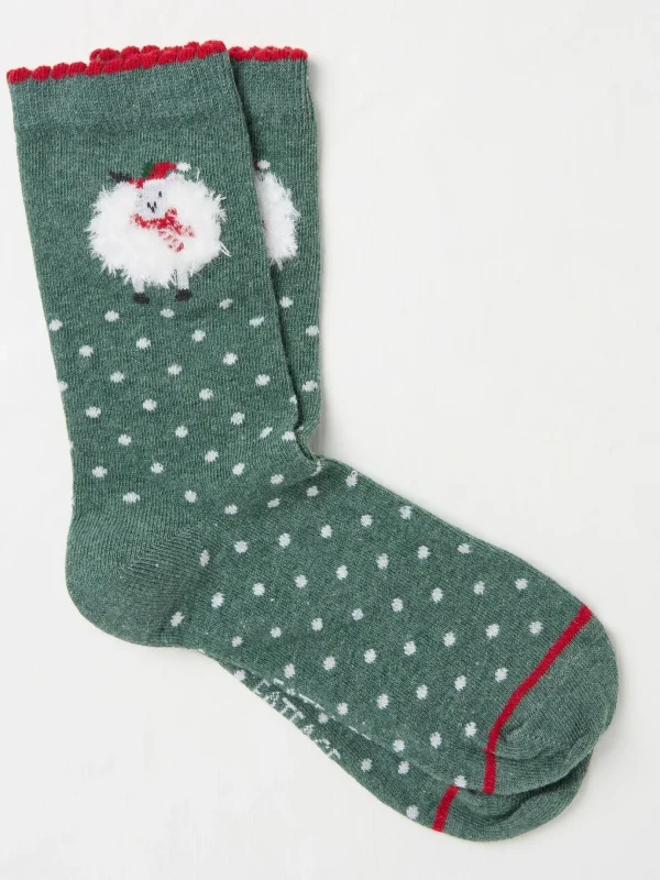 Green Womens Festive Fluffy Sheep Socks 1 Pack