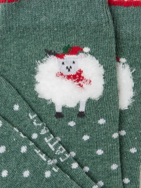 Green Womens Festive Fluffy Sheep Socks 1 Pack