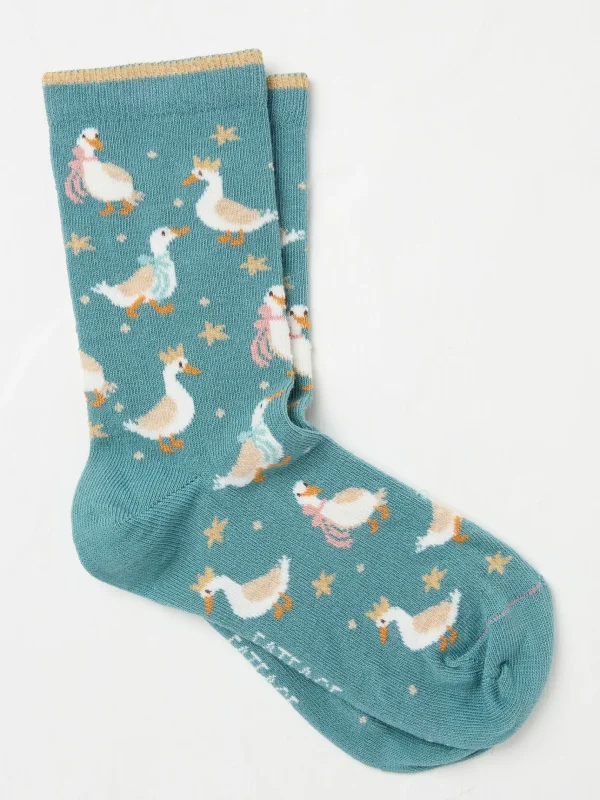 Green Womens Festive Geese Socks 1 Pack