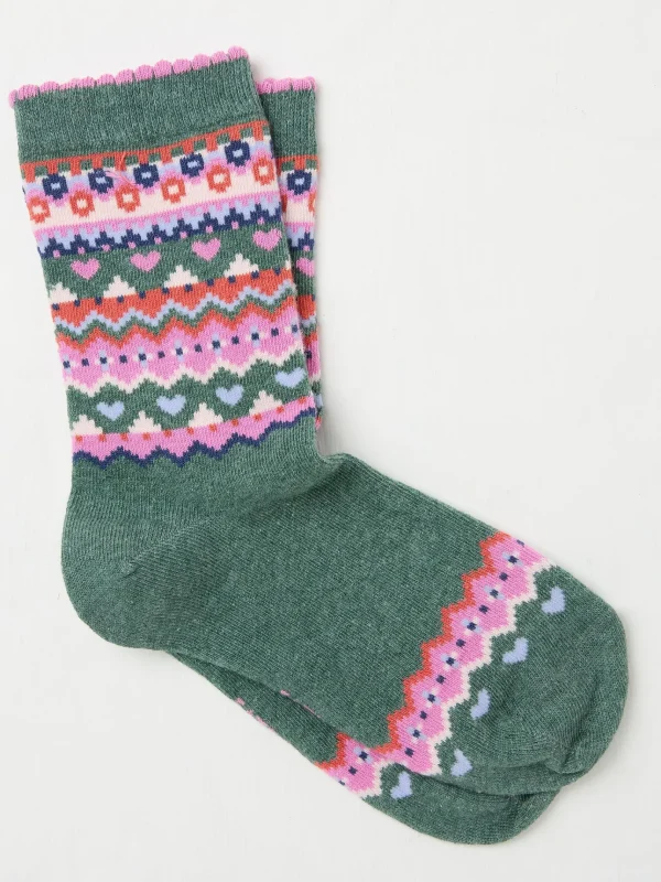 Green Womens Pop Fairisle Pattern Socks 1 Pack