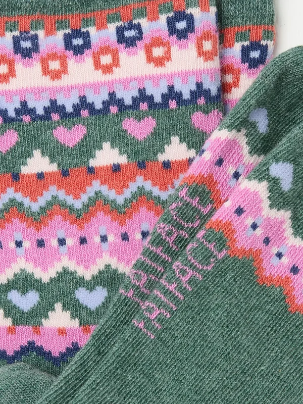 Green Womens Pop Fairisle Pattern Socks 1 Pack