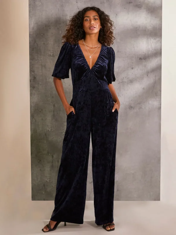 Greta Blue Velvet Jumpsuit