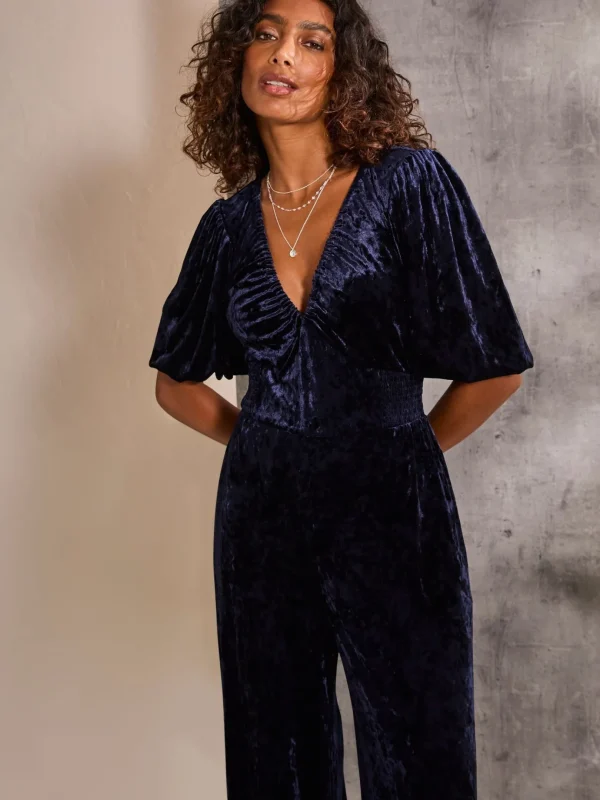 Greta Blue Velvet Jumpsuit