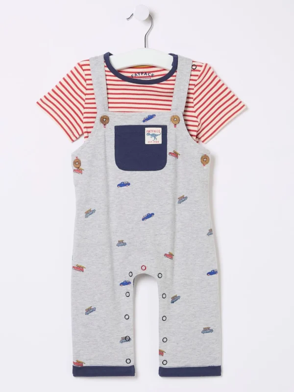 Grey Blue Stripe Dungarees