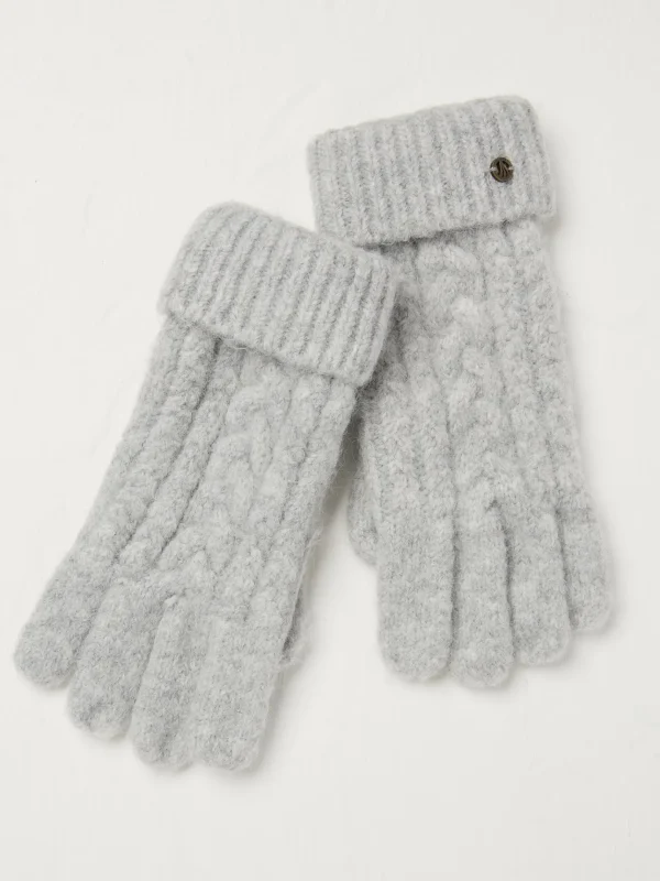 Grey Cable Knit Gloves