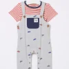 Grey Car Printed Jersey Dungarees Set