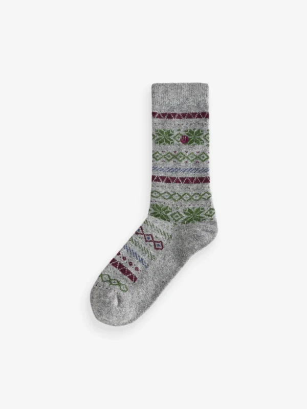 Grey Cashmere Blend Fairisle Socks